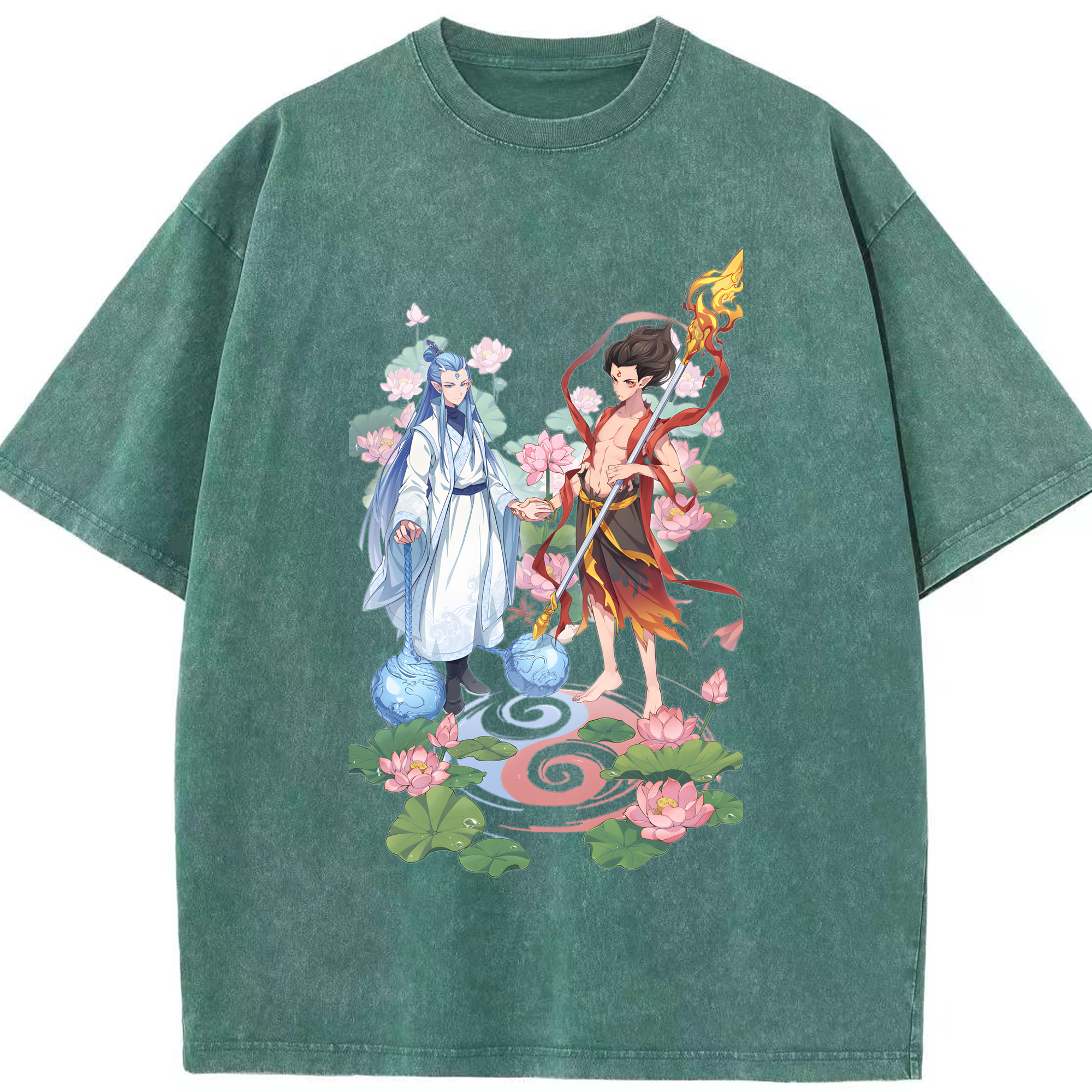 （画像用） Ne Zha 2 ナタ 魔童の大暴れ 綿100% ヴィンテージ風 半袖Tシャツ（フロントプリント）